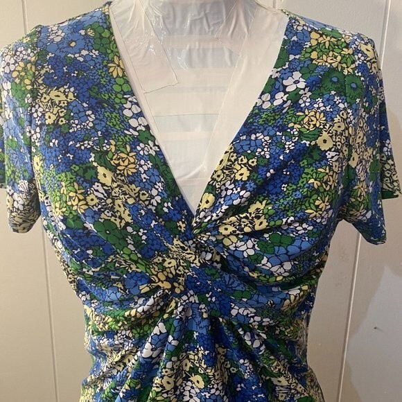 New Direction Boho Floral Tie Die V-Neck Short Sleeve Womens Top Size L - Picture 2 of 10